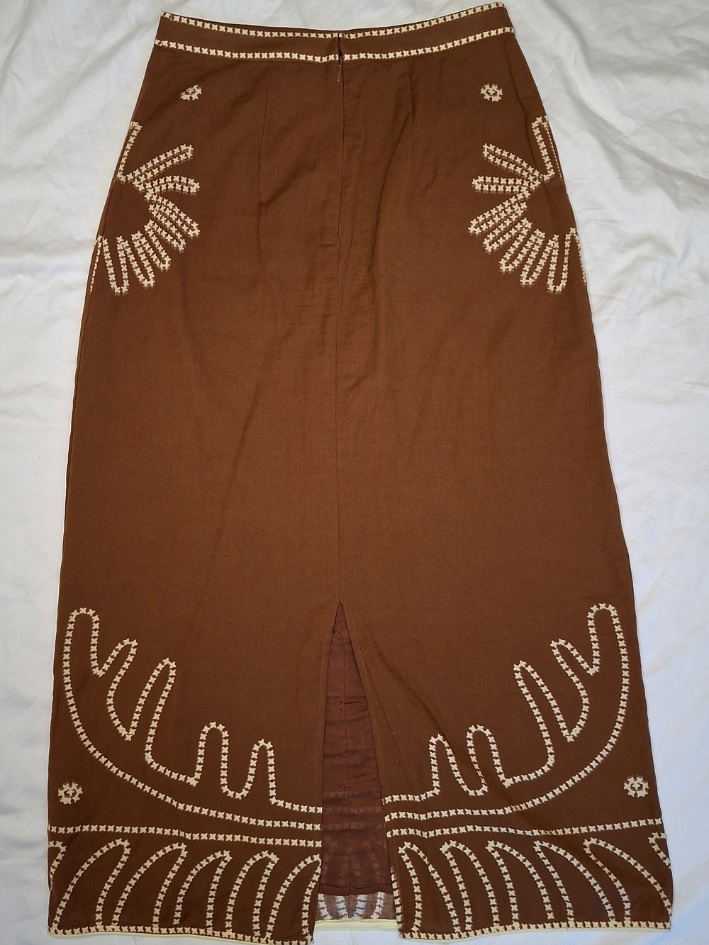 Anna Cate Embroidered Maxi Skirt Boho Button Front Brown Size Small - Picture 6 of 8